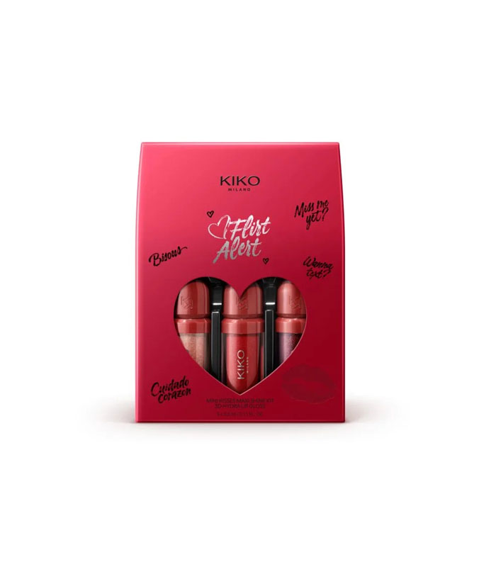 کیت Flirt Alert Mini Kisses Maxi Shine کیکو کیت سهعددی مینی لیپ گلاس Flirt Alert کیکو میلانو