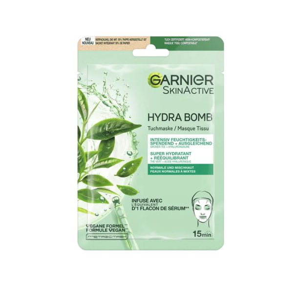ماسک ورقه‌ای چای سبز گارنیر Hydra Bomb برای پوست مختلط